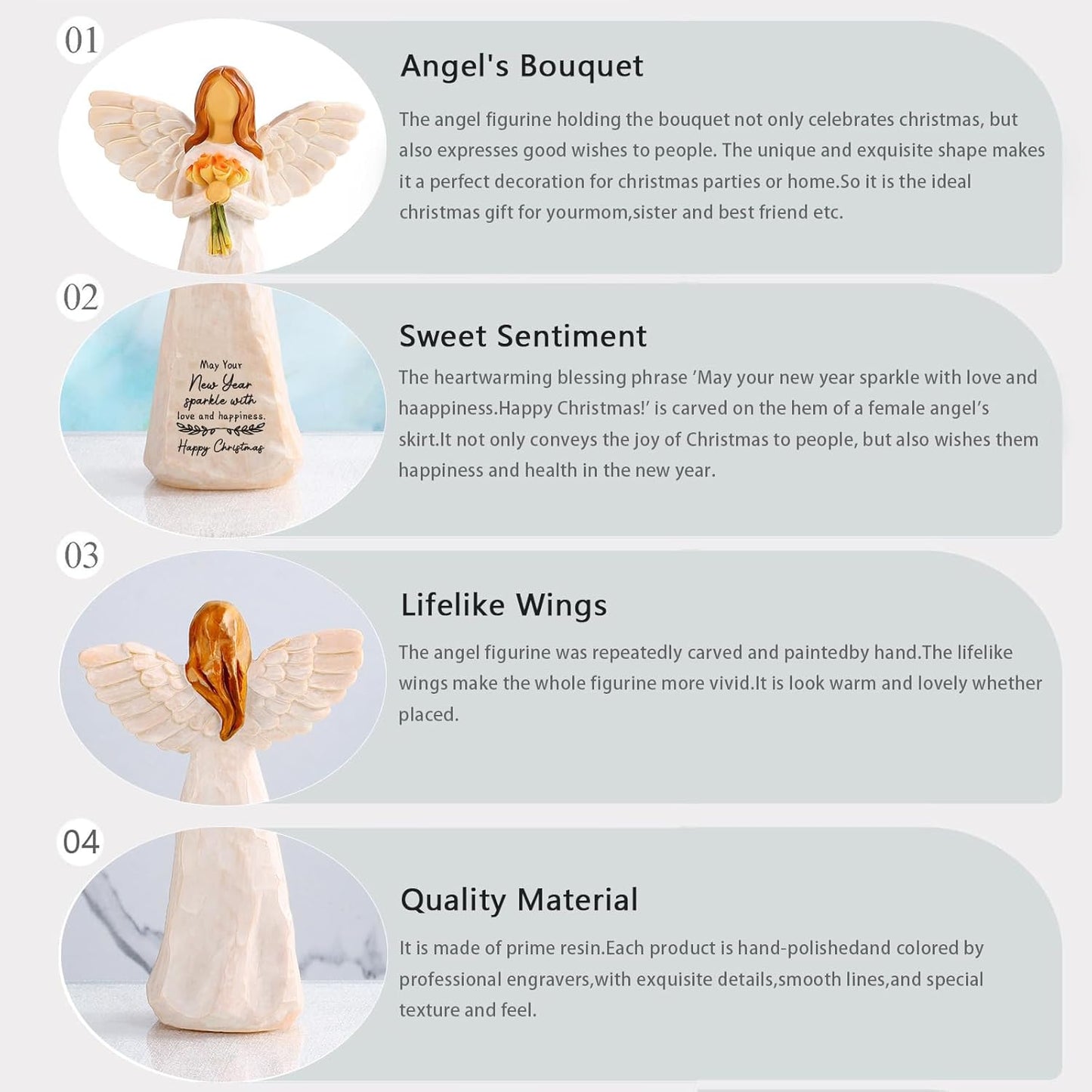 New Year Gift for Women,5.5'' Happy Christmas Angel Figurine for Home Deco,Unique Xmas Gift for Mom,Sister and Best Friend