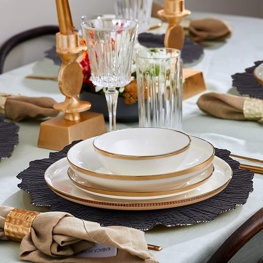 MAONAME 13" Round Black Charger Plates Set of 8, Reef Chargers for Dinner Plates, Plastic Plate Chargers for Wedding, Table Decor