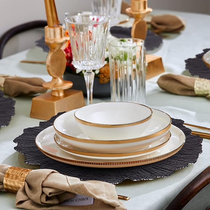 MAONAME 13" Black Charger Plates, Round Reef Chargers for Dinner Plates, Plastic Plate Chargers for Table Setting, Wedding Decor, Set of 12