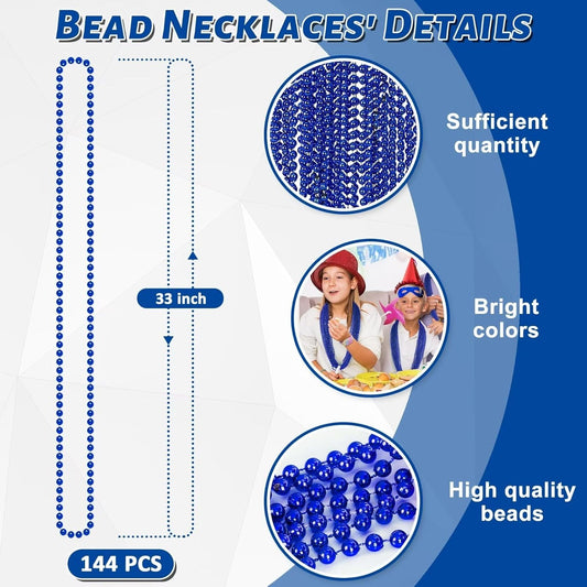 144PCS Mardi Gras beads, Christmas Bead Necklaces Stuff, 33" Mardi Gras Beads Necklace Costume, Festival Parade Throw Accessories for Gender Reveal Wedding Birthday Party Events Supplies