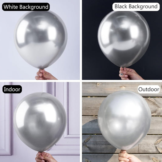 PartyWoo Metallic Silver Balloons 100 pcs 12 Inch Chrome Silver Latex Helium Balloons for Graduation New Year Wedding Baby Shower Gender Reveal Bachelorette Birthday Party Decorations Silver-G102
