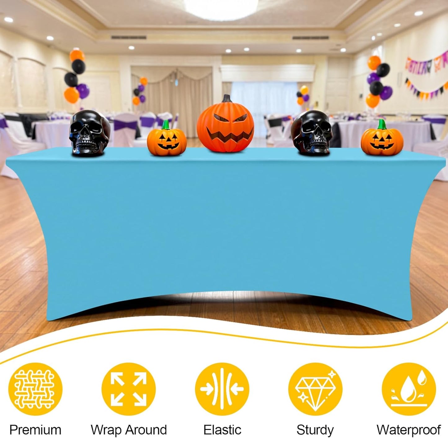 Smiry 2 Pack Spandex Table Cloth 6FT, Elastic Fitted Stretch Tablecloths for Rectangle Tables, Washable Table Cover for Outdoor, Wedding, Banquet & Parties (Blue Mist, 72Lx30Wx30H Inch)