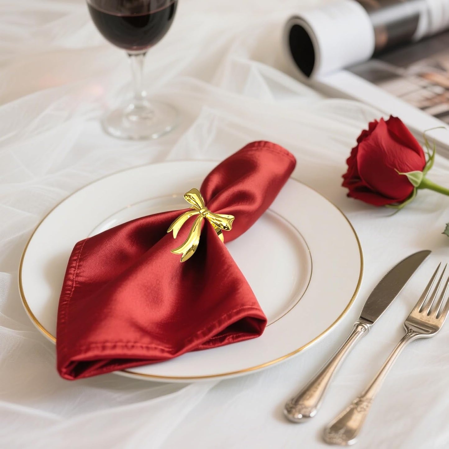 Gold Bow Napkin Rings Set of 12 Christmas Bow Tie Napkin Rings for New Year Valentine's Day Xams Wedding,Shiny Metal Bow Knot Napkin Ring Holders for Birthday Family Dinner Daily Table Decor