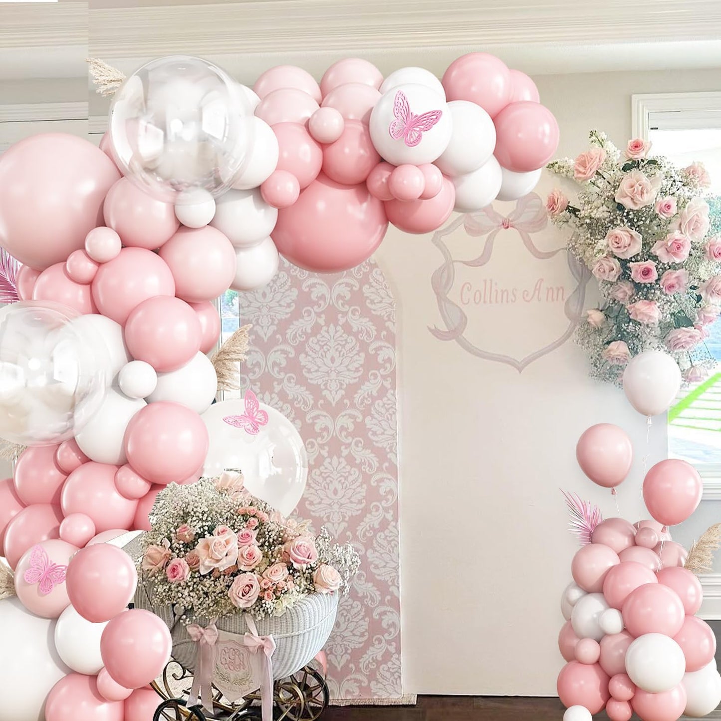 Pink and White Balloon Garland Arch Kit, 148Pcs Light Dusty Pink and White Clear Balloons for Baby Shower Wedding Bridal Shower Gender Reveal Birthday Party Decorations