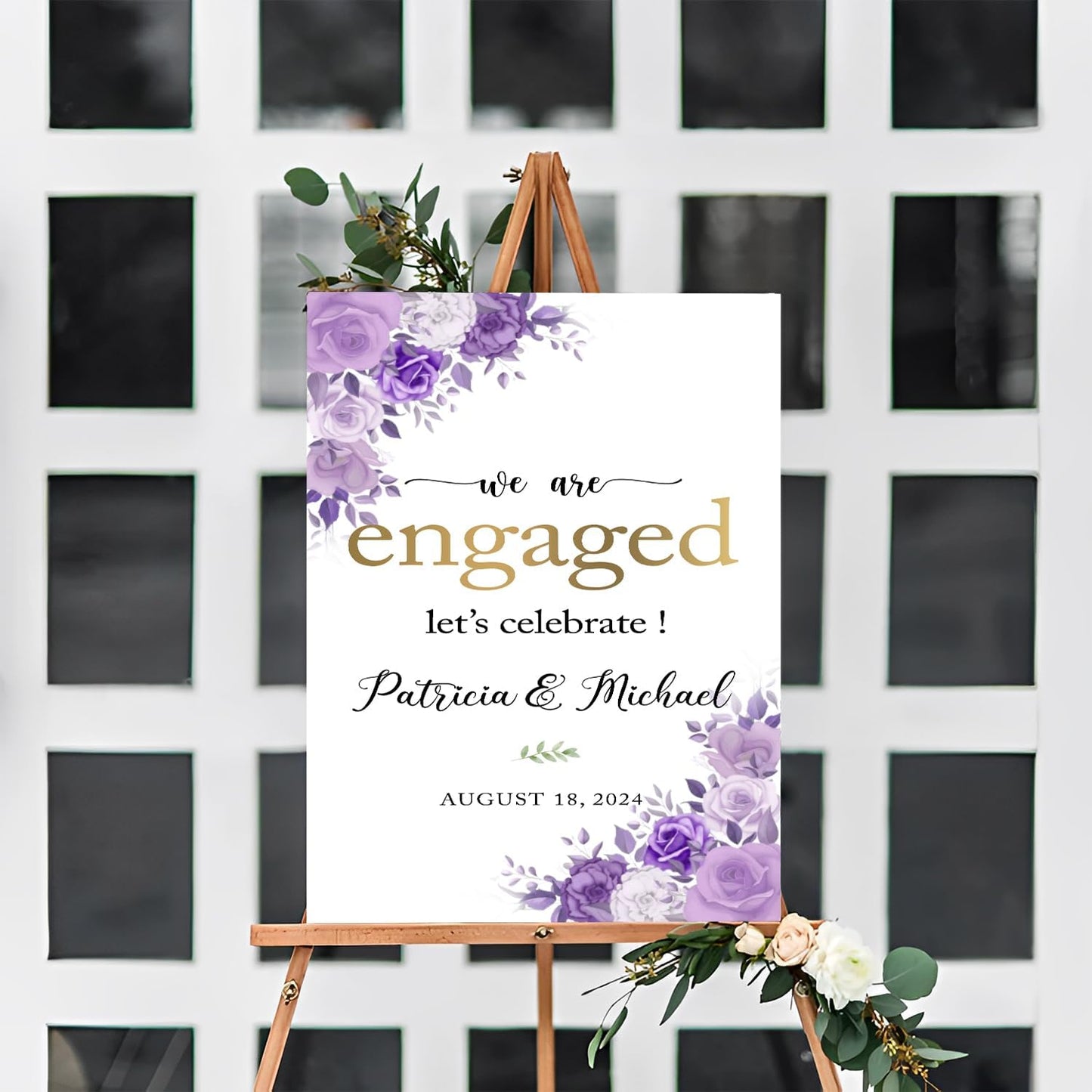 We Are Engaged Minimalist Welcome Sign, Purple Engagement Decor, Violet Engagement Sign, Engagement Party Decorations, Engagement Sign, Custom Engagement Welcome Sign, Full Size, Version 24