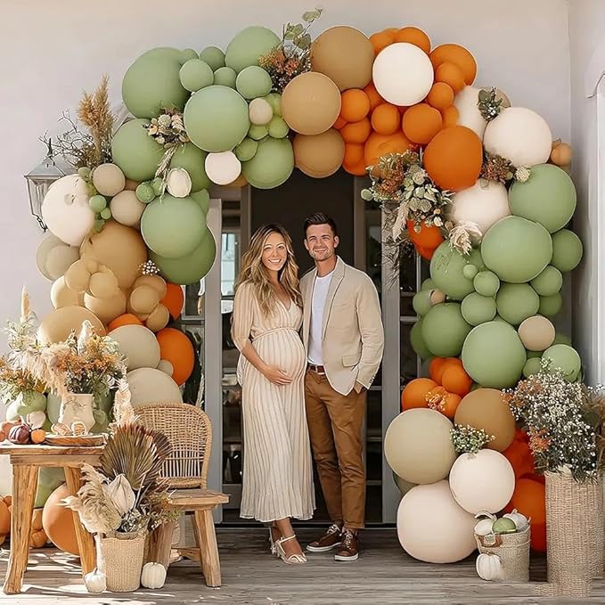 Dusty Green Orange Balloon Garland Double Stuffed Blush Brown Nude Balloon Arch Avocado Sage Green Balloons for Neutral Baby Shower Bridal Shower Gender Reveal Birthday Easter Party Decorations