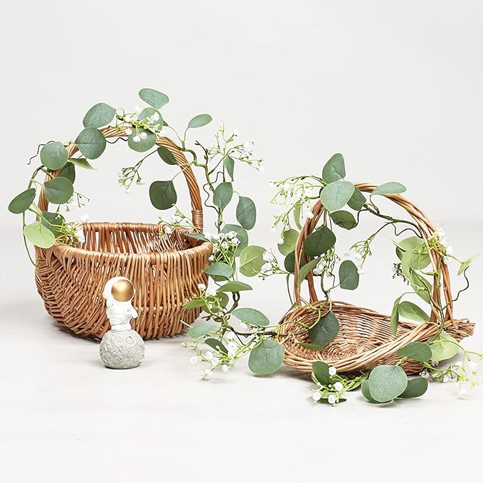 2 Pack Artificial Eucalyptus Garland with Baby Breath Flowers 5.57Ft Faux Gypsophila Vine Hanging for Wedding Arch Garden Porch