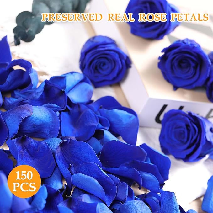 Dried Real Rose Petals, Natural Preserved Dry Flower Petals for Wedding Party Dinner Table Decor, Romantic Night for Her Set, Engagement, Bridal Shower, Valentine's Day, Confetti (1.6 oz, Blue)