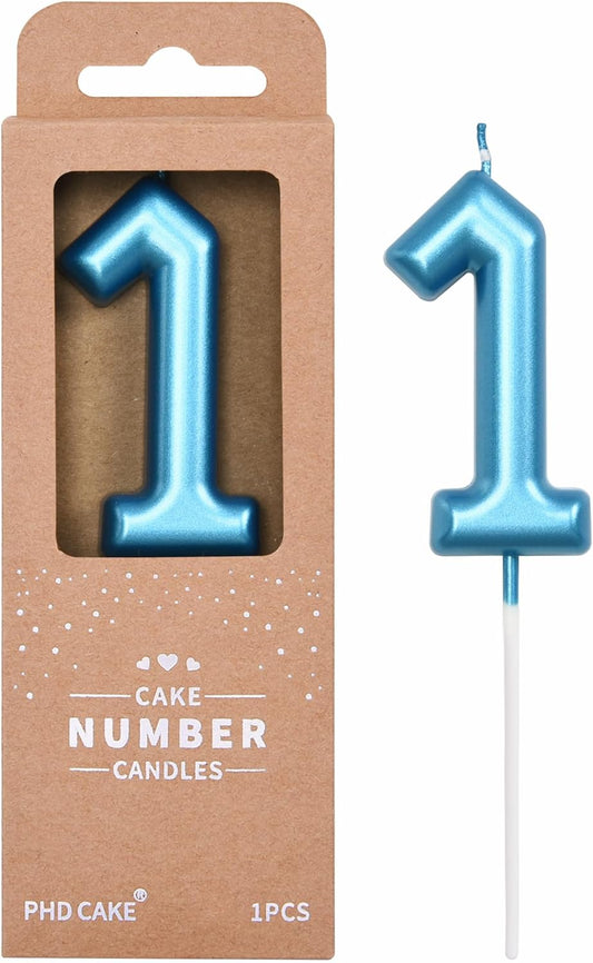 PHD CAKE 2.76 inch Classical Blue 1 Number Birthday Candles, Blue Number Candles, Cake Number Candles, Party Celebration