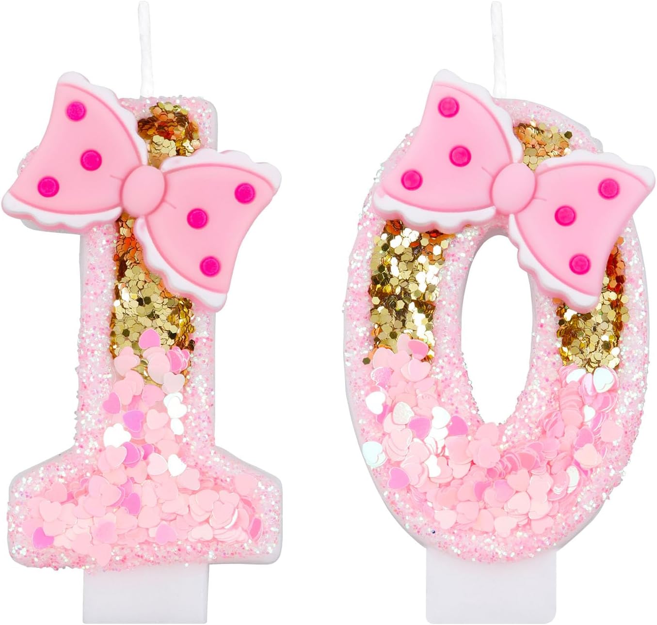 Happy 10th Birthday 10 Number Pink Candles with Glitter Gold Numbers for Girls' Party Decoration