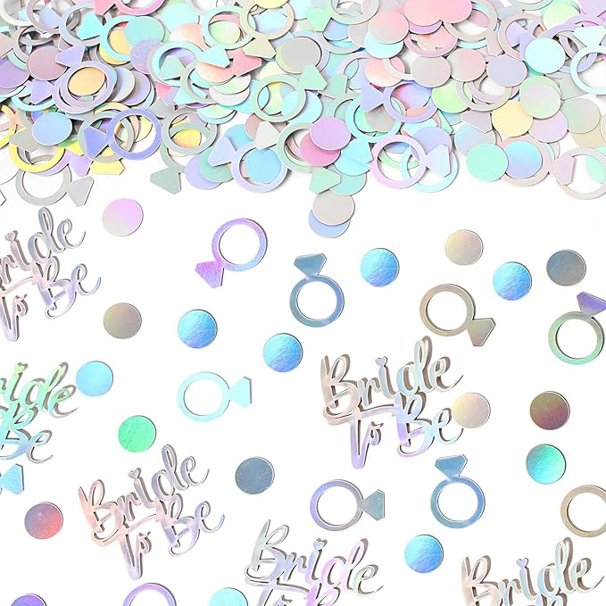 230PC Wedding Confetti Bridal Shower Decorations Bride To Be Ring Confetti Scatters Suitable for Iridescent Themed Bachelorette Engagement Hen Party Decor