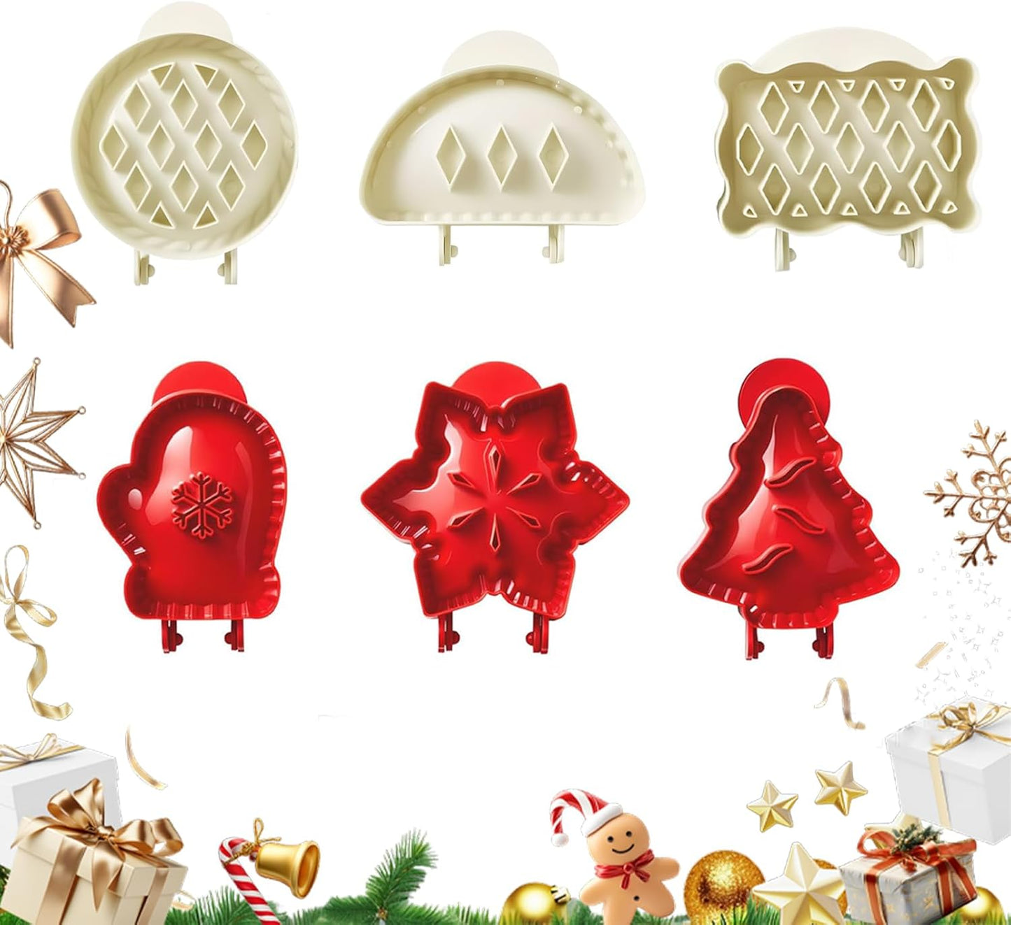 Holiday Mini Pie Mold, Hand Pie Press Molds Maker for Christmas Party Potluck Baking, Dough Presser Pies Molds for Fall, Thanksgiving & Christmas Festivals (6 Pcs-D)