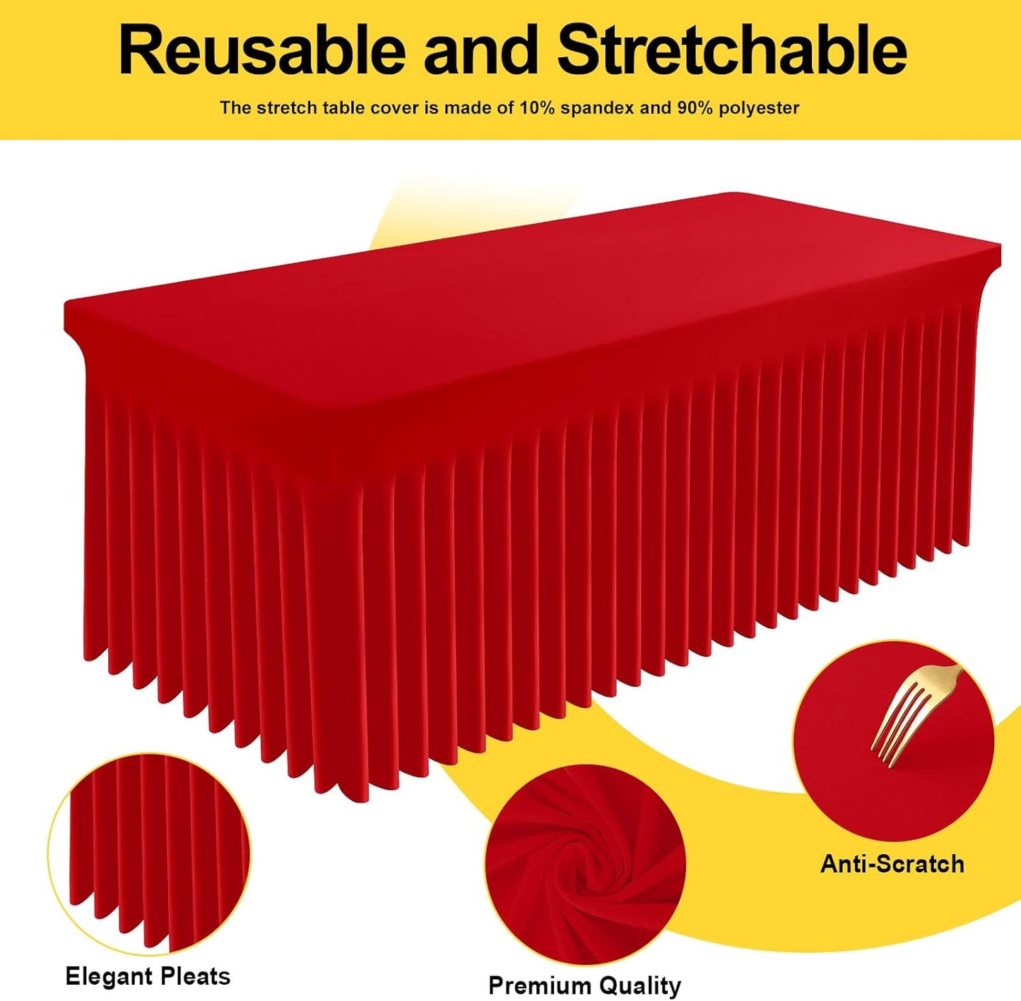 Smiry Spandex Tablecloth 2 Pack, Elastic Fitted Stretch Tablecloth for 8FT Rectangle Tables, Waterproof Washable Table Cover Skirt for Outdoor, Wedding, Banquet & Parties (Red, 96Lx30Wx30H Inch)