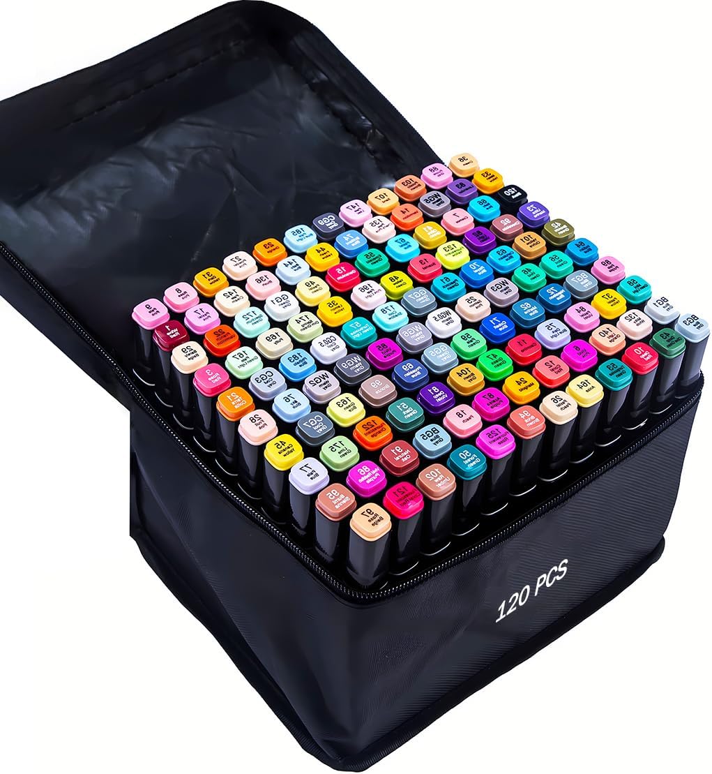 Alcohol Markers 120 Colors with Base Drawing Pen Dual Tip Art Markers for Sketch Anime Illustrations