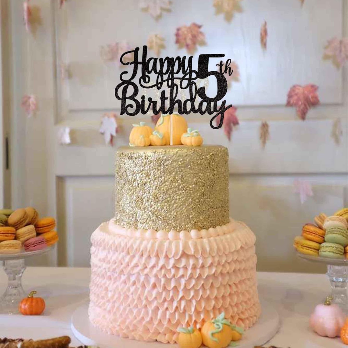 1 PCS Happy 5th Birthday Cake Topper Glitter Cheers to 5 Years Cake Pick Number 5 Fabulous Cake Decoration for 5th Birthday Theme Party Decorations Supplies Black