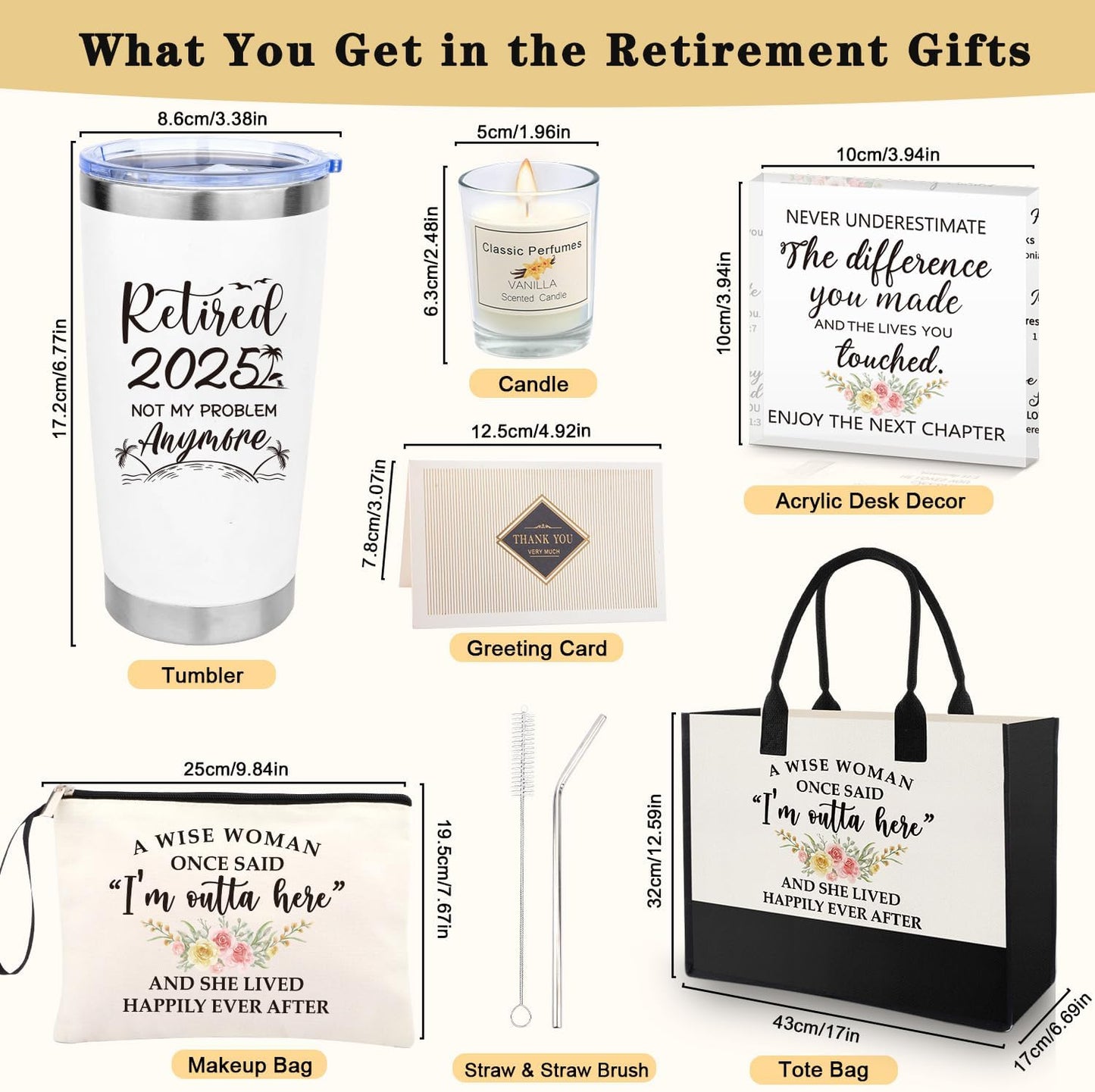 Retirement Gifts for Women 2025, Happy Retirement Gifts for Coworker Teacher Nurse Boss Friend Mom Grandma Retirees Retired Christmas Gift for Women with 20Oz Tumbler Canvas Tote Bag Acrylic Decor