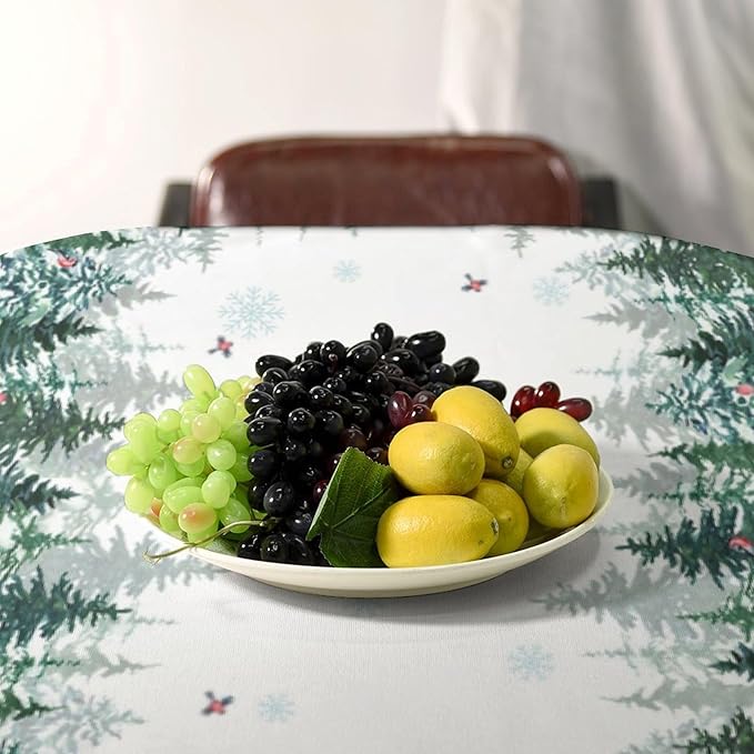 YCness Winter Forest Landscape Tablecloth, Green Christmas Snowflakes Nature Seasonal Decoration Table Cover for Winter Christmas Birthday Holiday Party Dinner, 60x120 Inch Rectangle