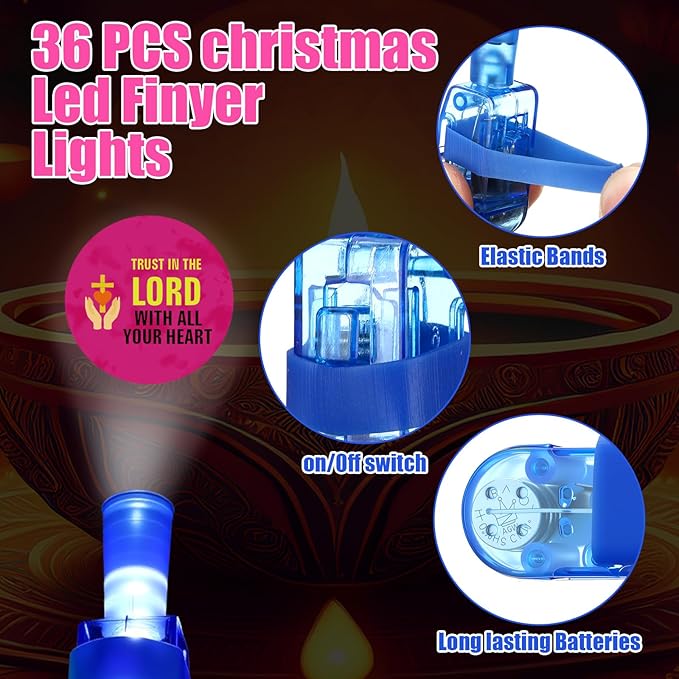 Tuanse 36 Pcs Easter Christian Finger Lights Gifts Bulk Church Religious Jesus Party Favors Bible Jesus Finger Lights Glow in The Dark Flashlight for Christian Religious Church Party Supplies