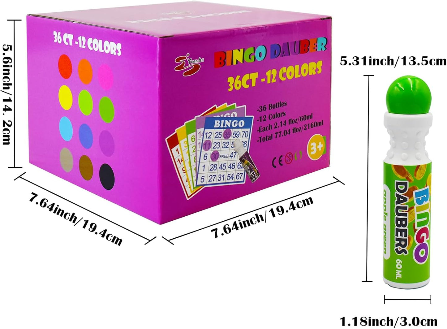 Yuanhe Bingo Daubers Dot Markers - Mixed Colors Set of 36 Pack-12Colors