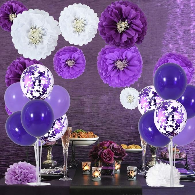 TONIFUL Purple Balloon Stand Centerpiece Table Decorations for Birthday,Baby Shower,Wedding,Engagement, Mother's Day,Graduation,Halloween,Party Decorations(4 Set)