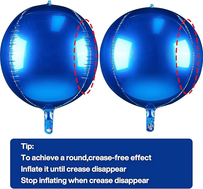 PartyWoo Royal Blue Foil Balloons 6pcs 22 Inch Large Round Foil Big Giant 4D Jumbo Inflatable Mirror Ball Mylar Balloons for Graduation Men Birthday Retirement Baseball Gaming Party Decorations