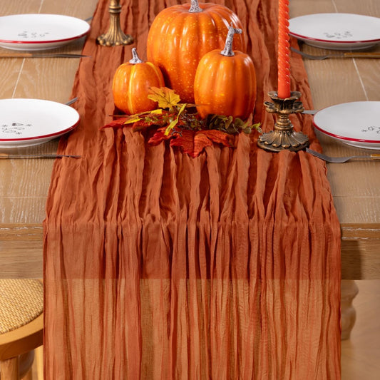 Fall Table Runner Terracotta Cheesecloth Table Runner 10FT Farmhouse Table Runners 120 Inches Table Decor Thanksgiving Dining Room Centerpiece Wedding Boho Baby Shower Birthday