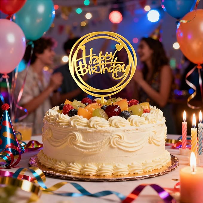 10PCS Gold Happy Birthday Cake Toppers Acrylic Glitter Birthday Cupcake Toppers for DIY Cake Sign Decorations, Personalized Cake Toppers Birthday Party Supplies and Decor