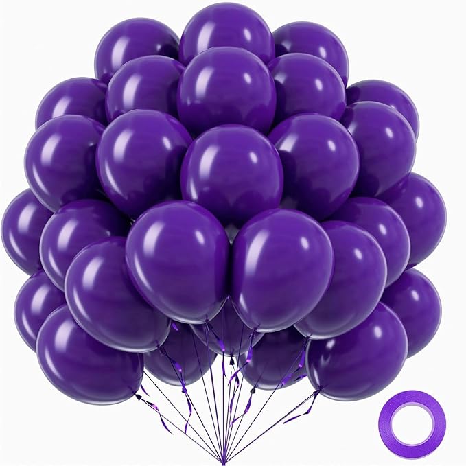 Dark Purple Balloons 12 inch, Purple Latex Balloons 50pcs Party Balloons for Wedding Baby Shower Graduation Anniversary Halloween Birthday Party Decorations