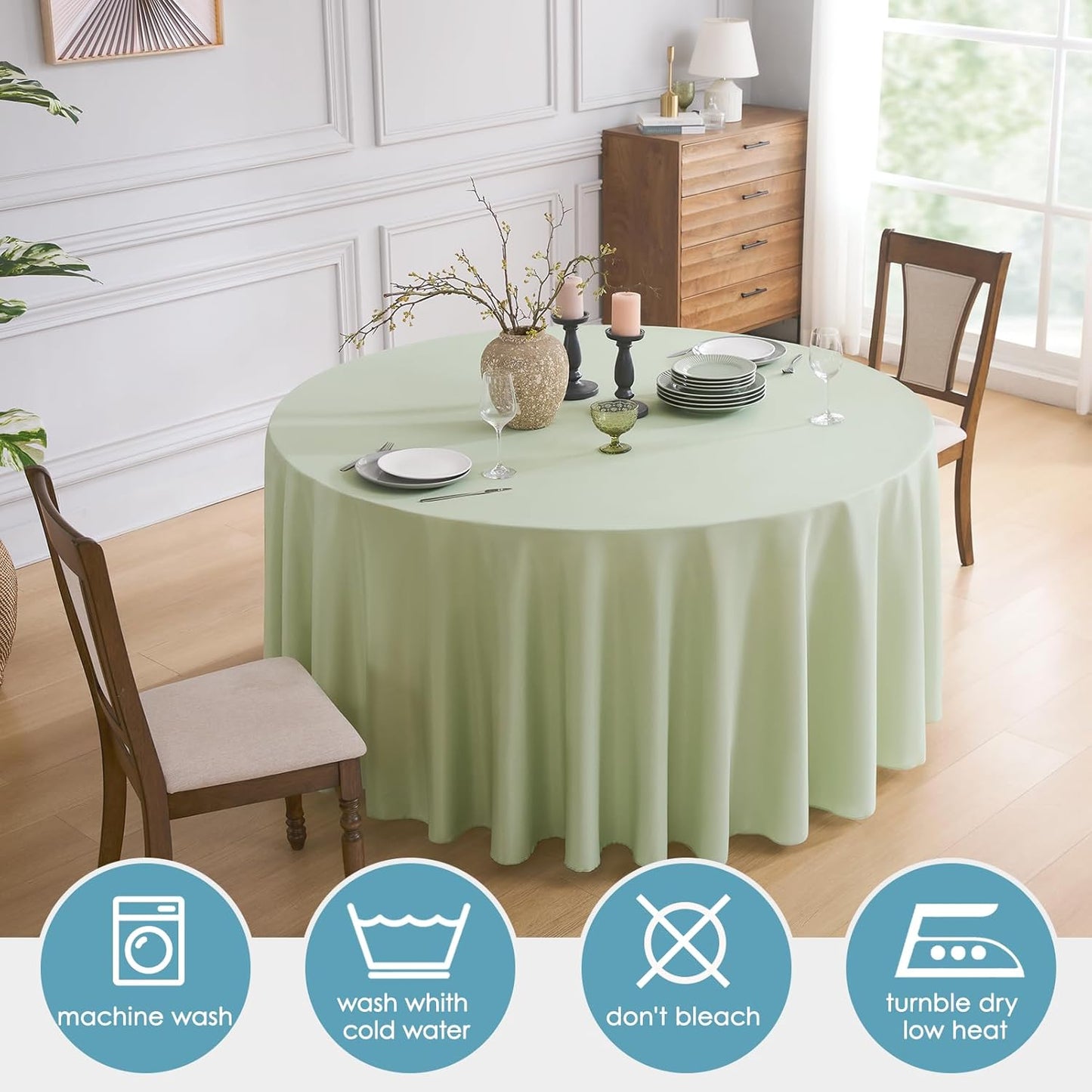 VidaFete Tablecloth 10 Pack 120inch Round Table Cloth Polyester, Stain Wrinkle Resistant Polyester Dining Table Cover for Kitchen Dinning Party Wedding Round Tabletop Buffet Decoration(Sagegreen)