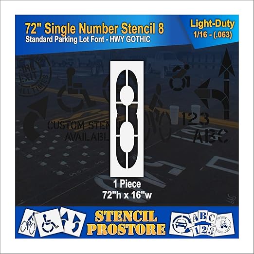 Pavement Stencils - 72 inch Single Number Stencil - 8-72" x 16" x 1/16" (63 mil) - Light-Duty