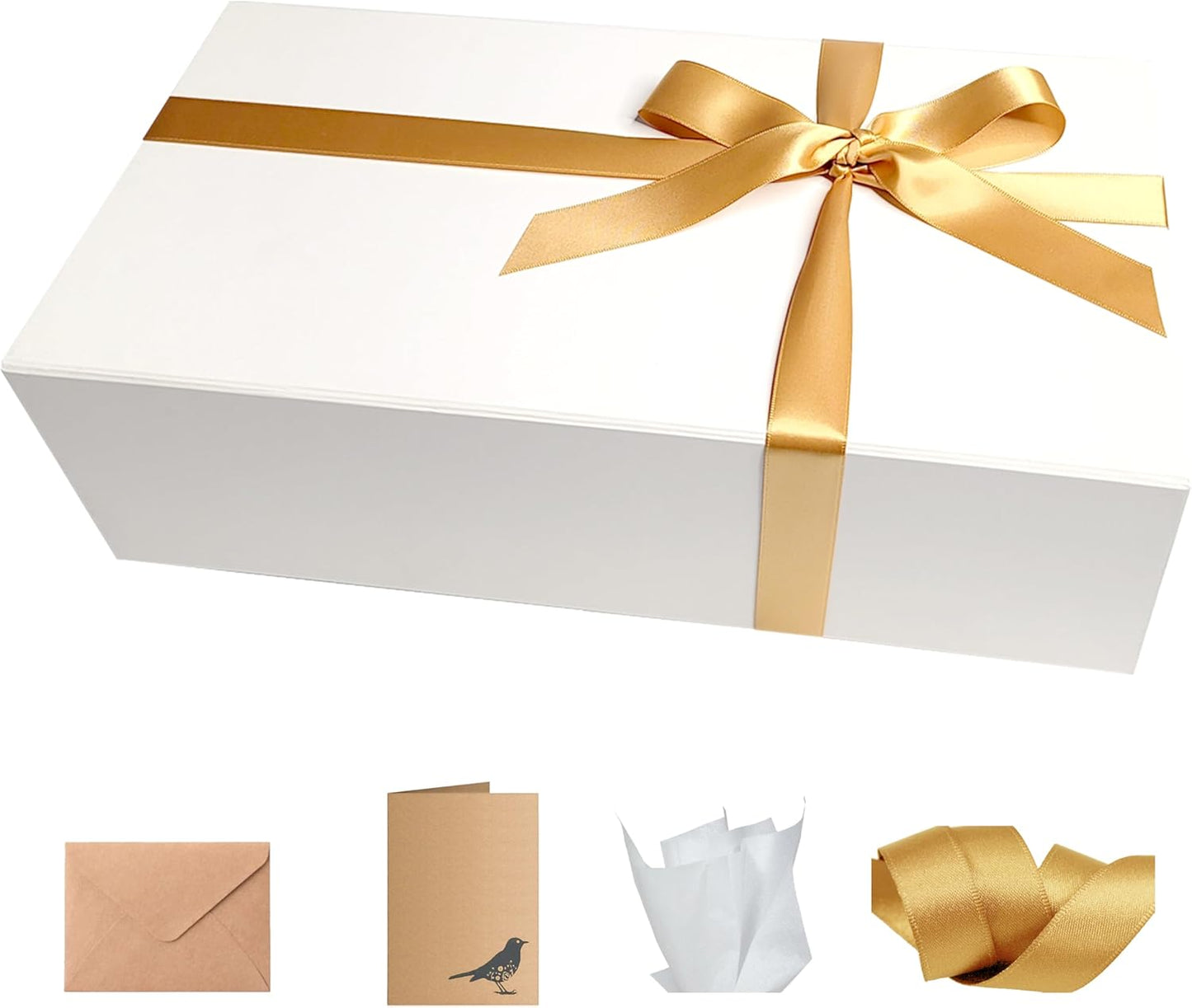 CECOBOX - Gift Boxes with Lids for Presents 13"x8.5"x4" - Matte, Collapsible Magnetic Closure Gift Box - Groomsmen & Bridesmaid Proposal Boxes, Wedding, PR, Birthdays, Holidays (White)