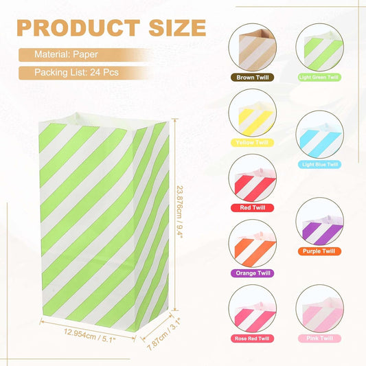 PATIKIL Party Favor Bag, 24 Pcs 5.1x3.1x9.4 Inch Medium Paper Candy Bags Gift Treat Celebration Halloween Goody Birthday Wedding Party with Stickers, Light Green Twill