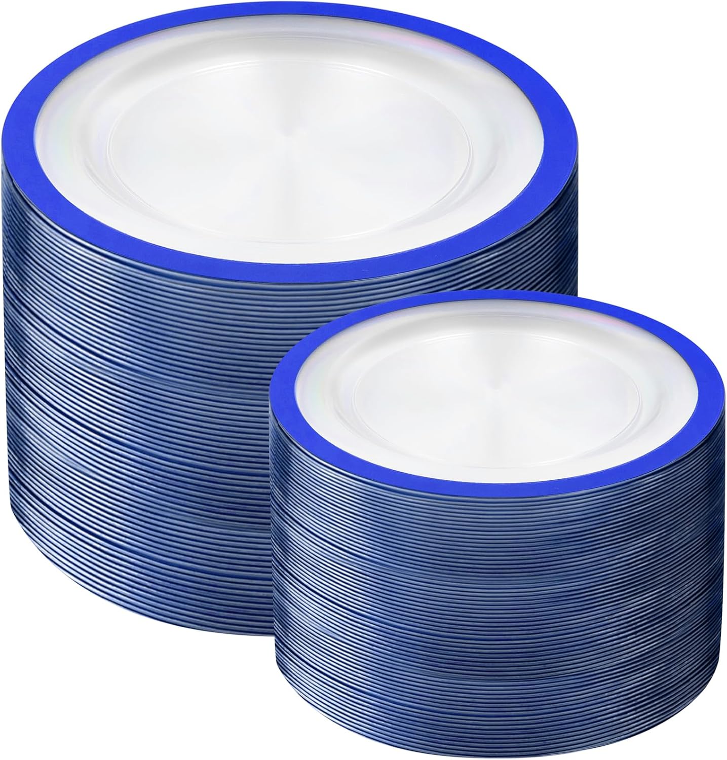 U-QE 200pcs Royal Blue Plastic Plates - Clear Disposable Plates Heavy Duty - Includes 100 10" Dinner & 100 7" Dessert Plates for Party, Birthday