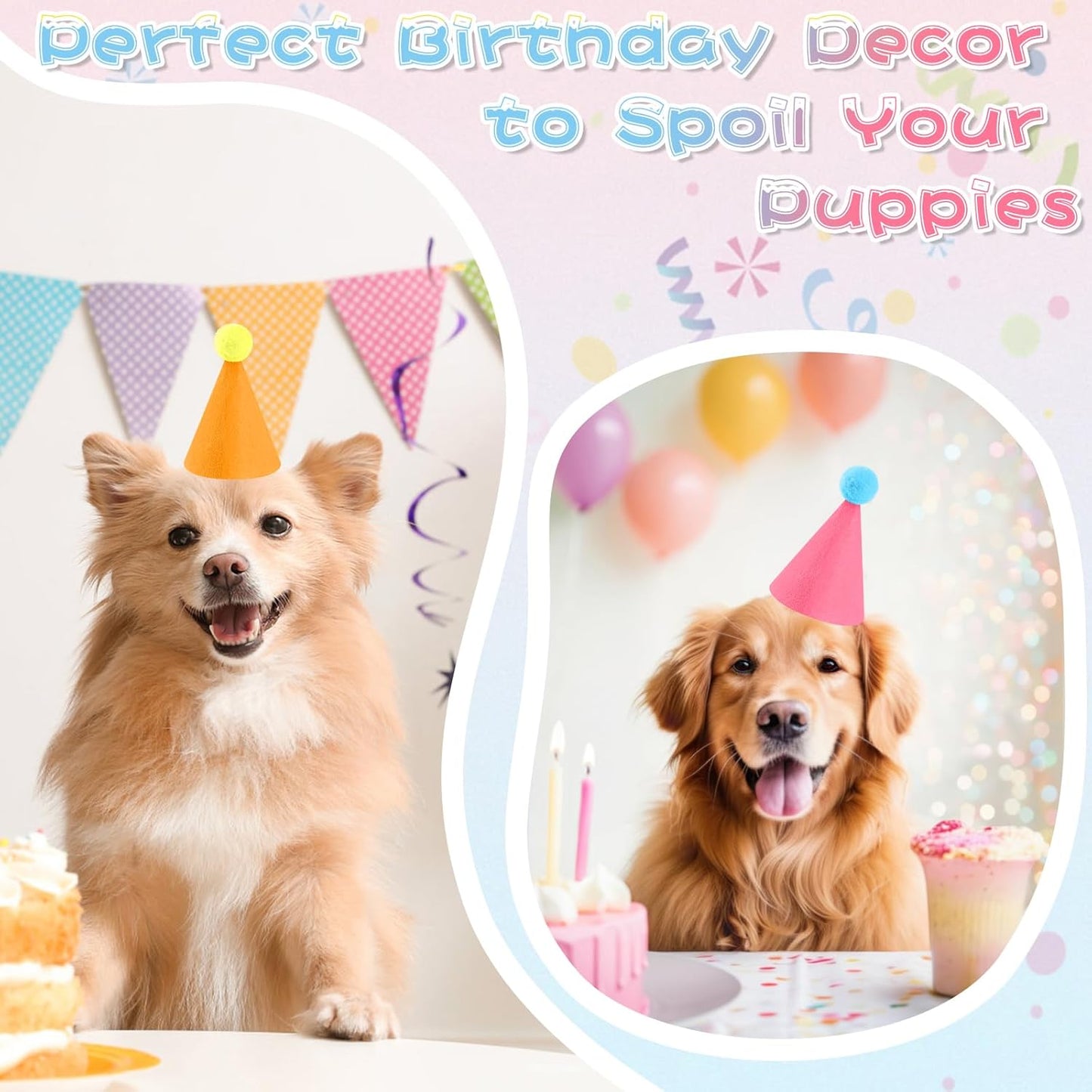 48 Pcs Mini Party Hats for Stuffed Animals, Birthday Party Cone Hats for Dolls Dog Cat Rabbit Puppies, Assorted Animal Birthday Decorations and Holiday Accessories