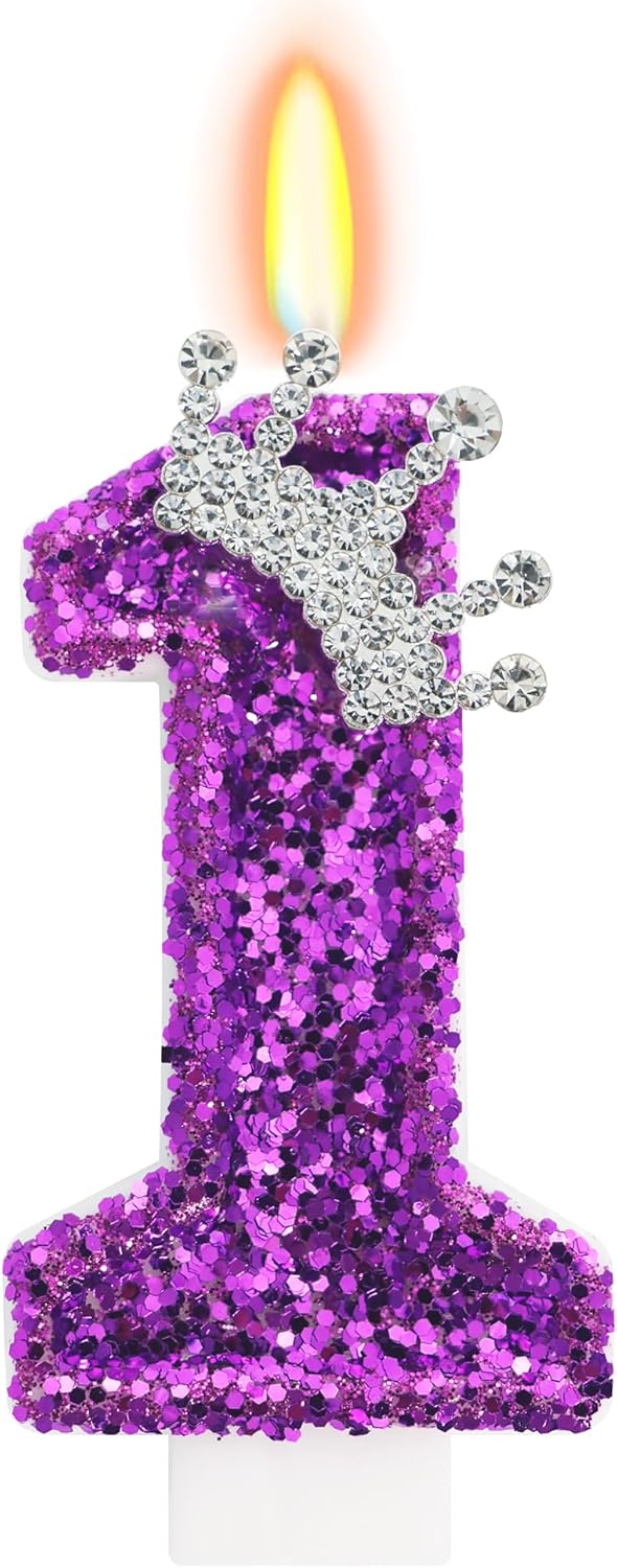 Birthday Candle for Cake, Crown Purple Number Candles, 2.76 inch Cake Topper Decoration for Birthday Party (Number 1)