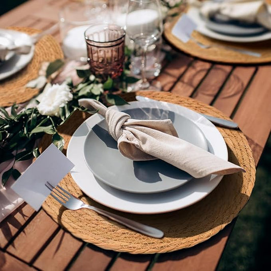 13 in Round Woven Boho Placemats Set of 8, Wicker Rattan Place Mats Chargers for Dinner Plates, Farmhouse Rustic Table Mats for Dining Table Decor