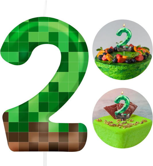 TNT Themed Birthday Cake Candle Number 2 Dynamite Themed Green Candle Birthday Party Decoration Cake Topper for Pixel Theme Birthday Party Anniversary Party Dynamite Party Video Game Party (Number 2)