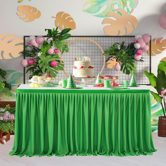 Green Table Skirt for Rectangle Tables 6ft Polyester Table Skirt Desk SKirts Ruffle Table Skirt for Party Birthday Banquet Green Theme Party Wedding Bridal Shower Table Skirt Decorations