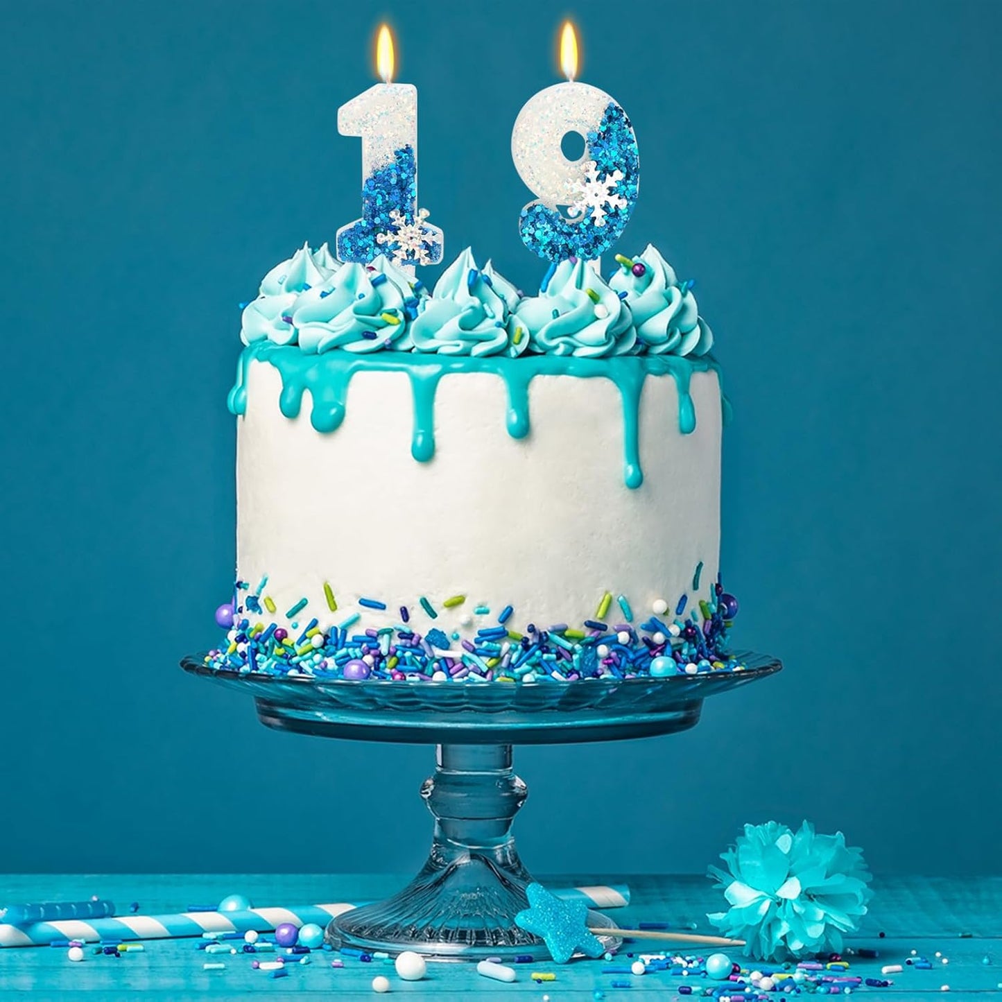 Snow Themed Birthday Candles, Birthday Candle for Party Supplies, Winter Birthday Party Supplies, 2.76 inch Number 19 Candle Cake Topper Decoration (Number 19)