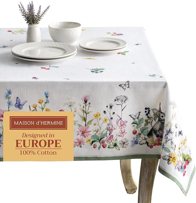 Maison d' Hermine Table Cloth Rectangle Table 100% Cotton 70 x 108 Inches Tablecloth Reusable Decorative for Dining Room Farmhouse Home Valentines Day Decorations Spring Summer - Printemps