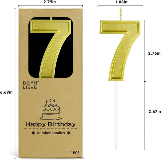 BEAN LIEVE Gold Birthday Candles Number 7, Gold Number Candles, Cake Number Candles for Birthday Parties and Wedding Anniversary Celebrations