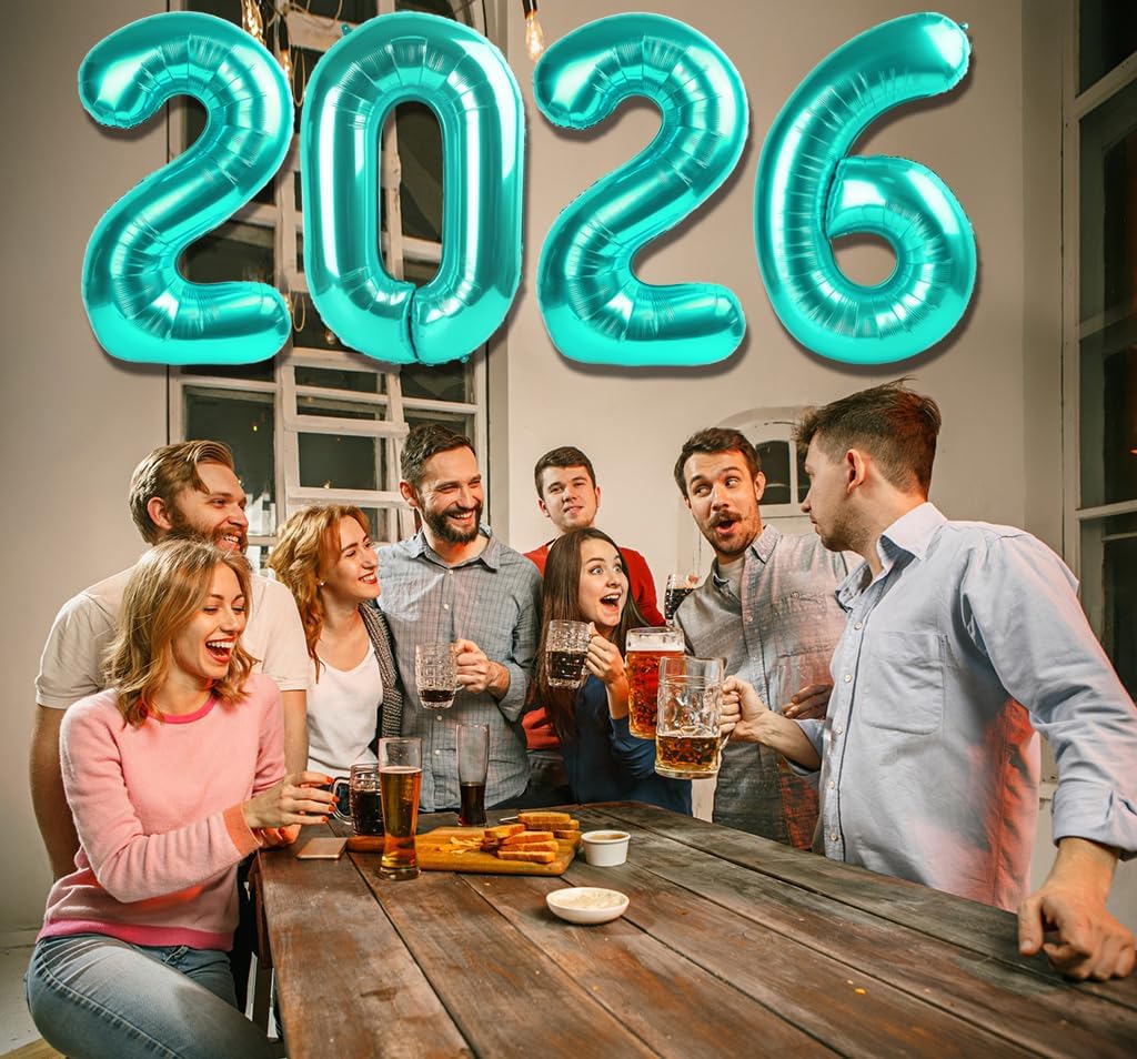2026 Balloon - Teal Birthday Number Balloons, 40 Inch Large Foil Balloons for Men Women Boys Girls Teal Themed Birthday Decorations，Number 2026 Balloon