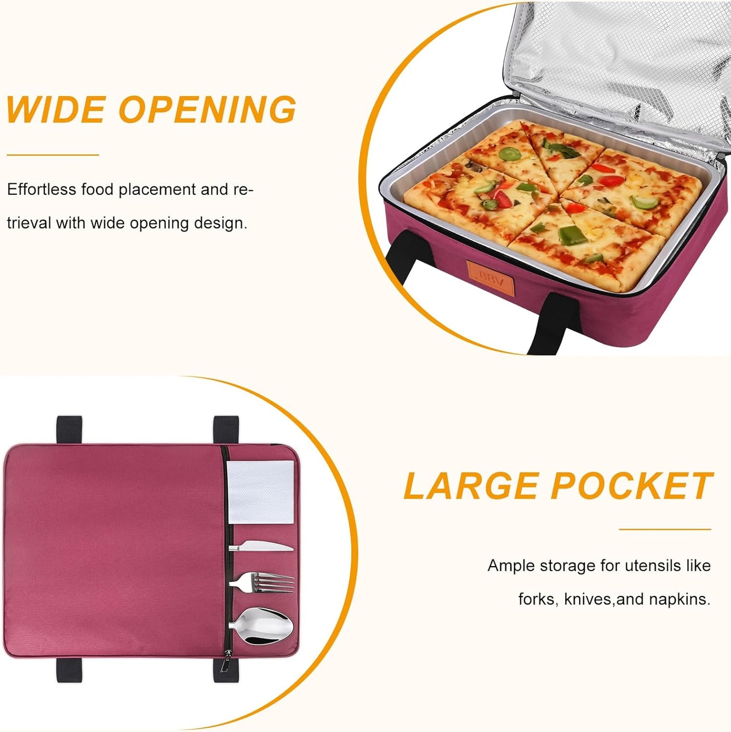 BBV Insulated Casserole Carrier for Hot or Cold Food, Food Warmer Bag Fits 9"x13" Baking Dish, Durable Nylon Leak Proof Food Containers for Travel, Potluck, Parties, Picnic, Cookouts (Burgundy)