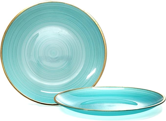 OCCASIONS 240-Pc Disposable Plastic Dinnerware Set (120 Guests) for Wedding Party - 10'' Dinner & 7'' Salad Dessert Plates (120 Each), Premium Heavyweight (Belize, Aqua & Gold)