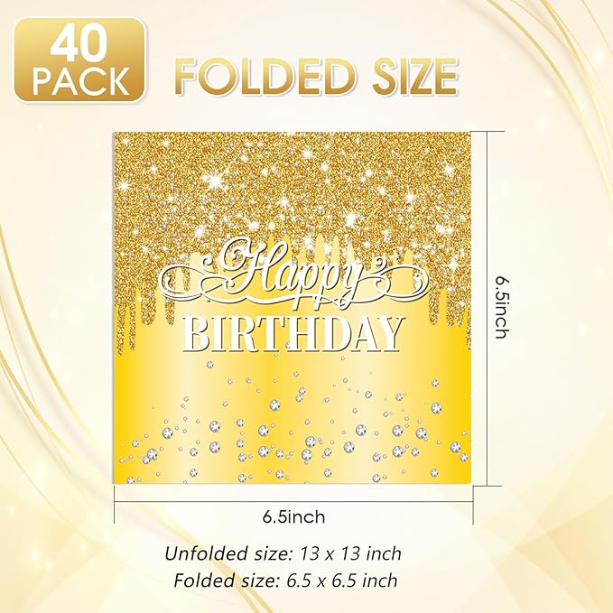 40pcs Happy Birthday Napkins Gold Happy Birthday Decorations for Women and Girls Disposable Paper Sparkle Diamond Gold Napkins for Birthday Wedding Anniversary Baby Shower Party Decor