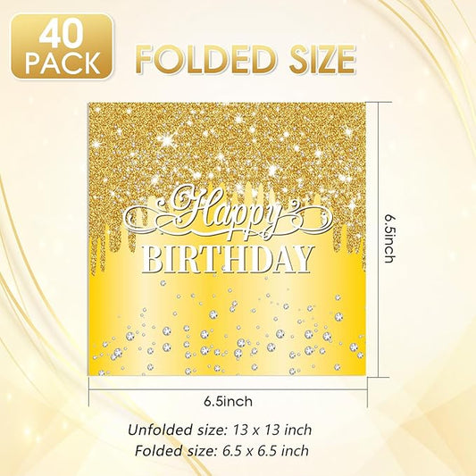 40pcs Happy Birthday Napkins Gold Happy Birthday Decorations for Women and Girls Disposable Paper Sparkle Diamond Gold Napkins for Birthday Wedding Anniversary Baby Shower Party Decor