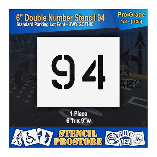 Pavement, Curb, and WheelStop Stencils - 6 inch Double Number Stencil - (94) - 6" x 9" x 1/8" (128 mil) - Pro-Grade