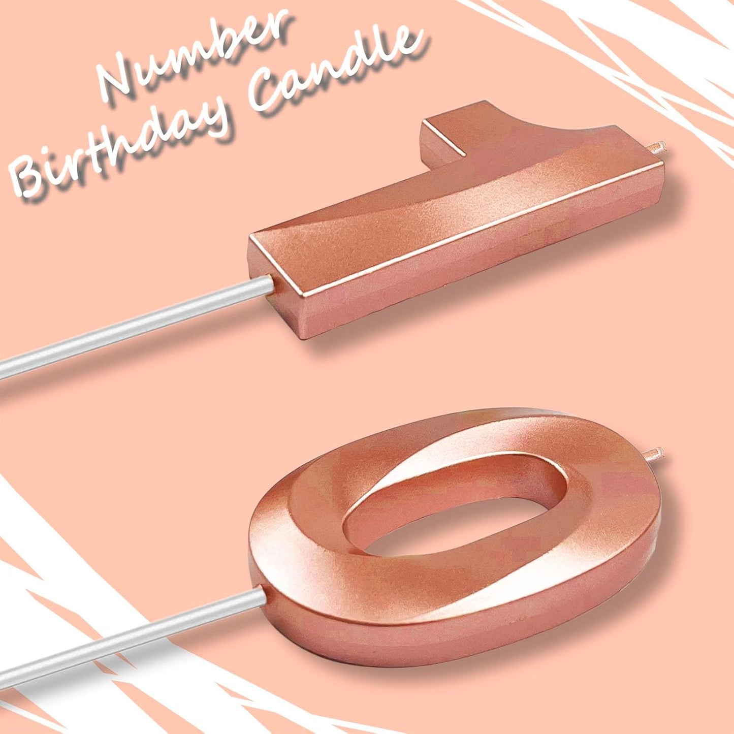 Rose Gold Number 10 Candles, 3D Diamond 2.76 Inch Cake Topper Birthday Candles for Wedding Anniversary Cake Decorations, Happy Birthday Party Decorations