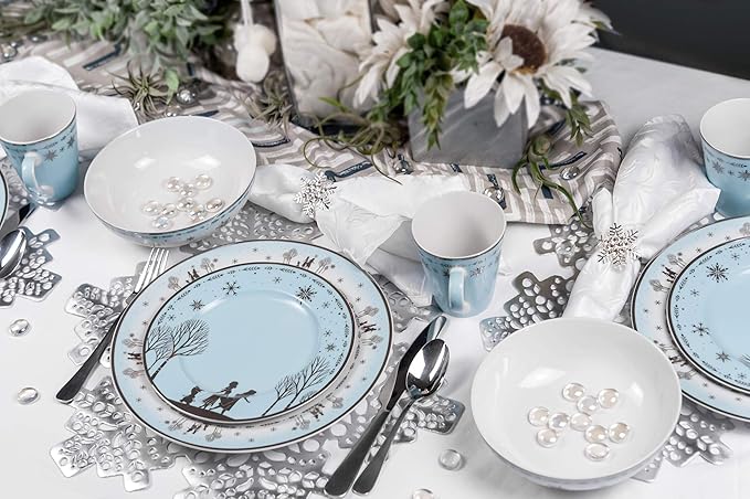 Disney Frozen 2 Anna & Elsa Themed Dinnerware Dining Set | Official Disney Collectible Ceramic Display | Includes Plates, Bowls, And Mugs | 16-Piece Set