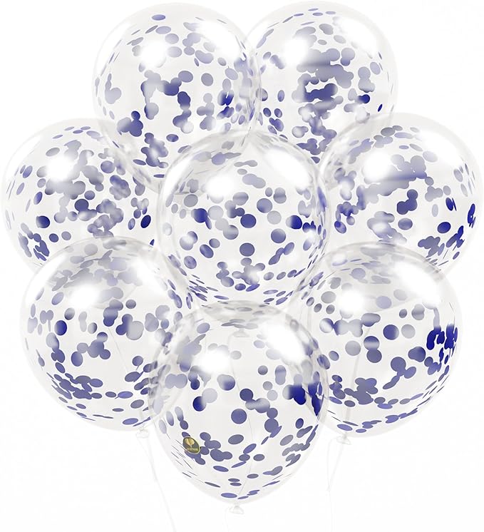 AFTERLOON® Biodegradable Balloons 24 pcs Clear 12" with Shiny Blue Circle Confetti, Thickened Extra Strong Latex Helium Float, Baby Shower Gender Reveal Garland Arch Wedding Birthday Party Decorations